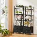 Furologee 4-Tier Ladder Shelf, Small Bookshelf with 2 Drawers, Vertical Bookcase Storage Rack Organizer, Display Bookshelves for Living Room, Bedroom, Bathroom, Home Office, Kitchen, Black Oak