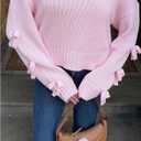GORGLITTER Women's Bow Sweater Casual Crew Neck Knit Long Sleeve Fall Oversized Pullover Tops Winter Trendy Outfits (Pink, L)