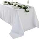 Craft And Party Rectangle Tablecloth, 90 x 132 Inch White Tablecloth, 8ft Rectangle Table Cloth, Polyester Fabric Washable Tablecloth for Home, Party, Wedding or Restaurant Use.