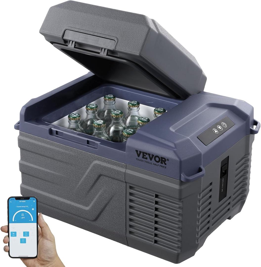 VEVOR NL12, 12 Volt Car Refrigerator Fridge, 12 L Single Zone Portable Freezer, -4-68 Adjustable Range, 12/24V DC and 100-240V AC Compressor Cooler for Outdoor, Camping, RV, Bule and grey