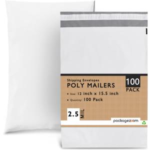 PackageZoom Poly Mailers 12x15.5 100 Pcs Self-Seal Shipping Envelopes For Businesses, Strong Adhesive Mailing Bags, Tear & Water-Resistant Protective Shipping Bags Light Grey