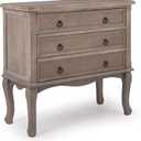 ClickDecor Thomas Antique Country Style Dresser Chest with 3 Drawers, Weathered Wood Nightstand Living Room Accent Furniture, Black Ring Handle, Curved Legs, Grey