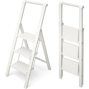 HillhutApex Aluminum 3 Step Ladder, Step Stool Foldable Ladder(White) | Stepladder with Handgrip,Anti-Slip Pedals,330lbs Capacity,Lightweight Folding Ladder for Home,Office,Libaray