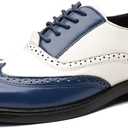 Men's Patchwork Two Tone Brogue Oxfords Shoes Fashion Hand Stitched Leather Dress Shoes Round-Toe Lace up Low Top Business Formal Derby Shoes, Size 9.5