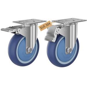 5" Inch Stainless Steel Caster Wheels Maintenance-Free SUS 304 Washable Heavy Duty Casters Total Lock Brake Anti-Corrosion Waterproof Caster Wheels for Restaurants, Labs, Hospitals-2 Packs