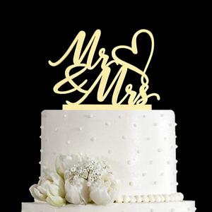 Mr and Mrs Cake Topper - Wedding, Engagement, Wedding Anniversary Cake Toppers Decorations, Mirror Gold Acrylic