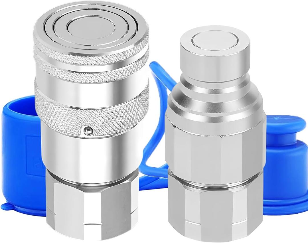 3/4 NPT Flat Face Hydraulic Quick Connect Couplers/Couplings with Dust Caps, The Universal Bobcat Flat Face Quick Connect Fittings with with 1/2" Body ISO 16028 Standard