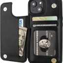 ONETOP Compatible with iPhone 14 Wallet Case with Card Holder, PU Leather Kickstand Card Slots Case, Double Magnetic Clasp and Durable Shockproof Cover 6.1 Inch (Black)