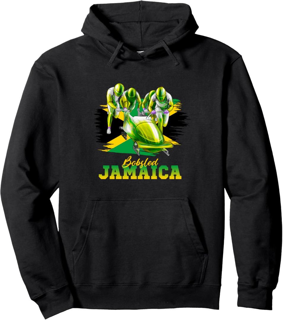 Bobsled Jamaica Team Jamaican Flag Winter Bobsled Lover Pullover Hoodie, Black, M