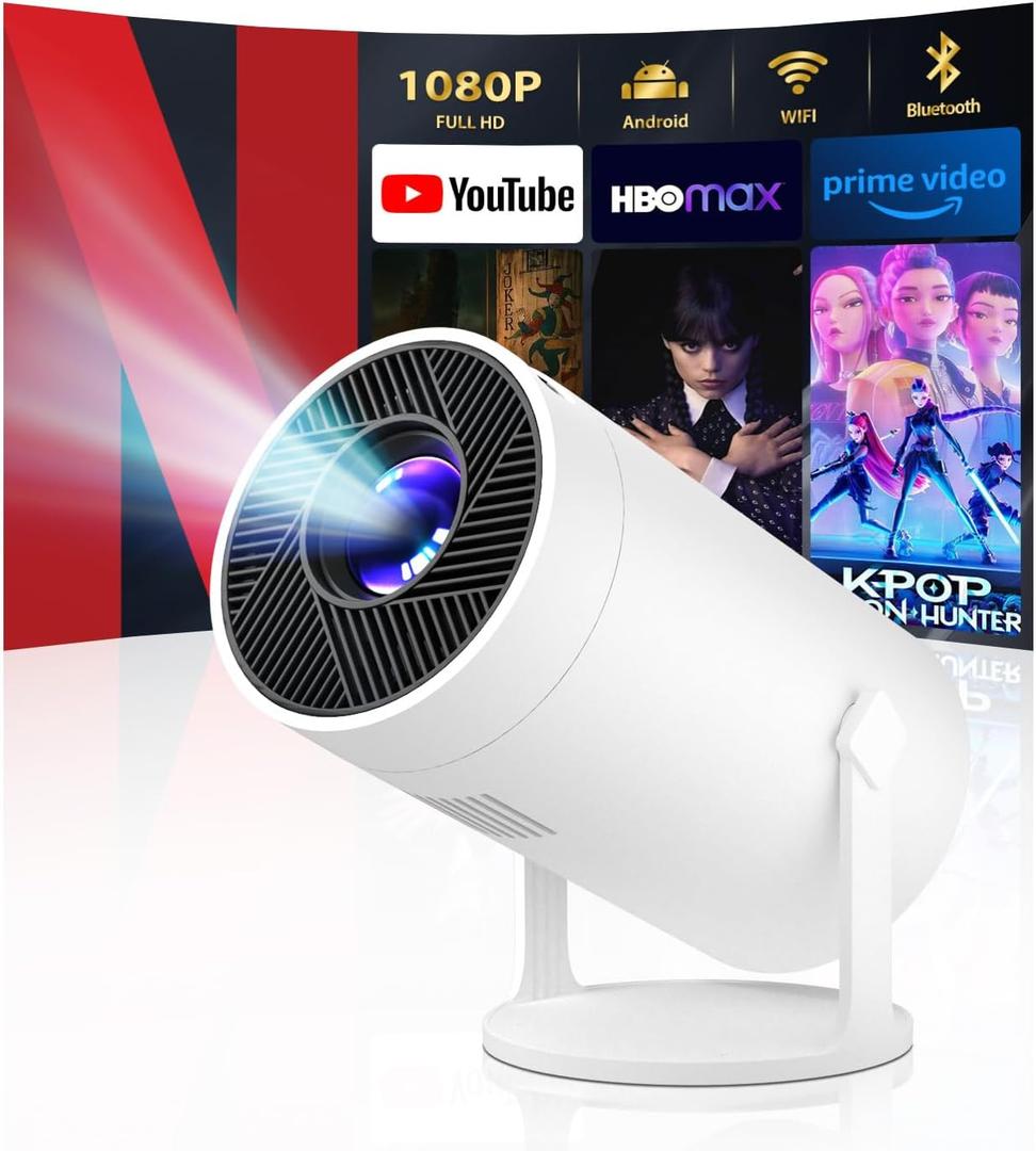 Mini Projector with WiFi and Bluetooth, 4k Support Portable Outdoor Projector, Smart Projector with Android, Built-in App Movie Proyector for Bedroom, Home Theater, Camping, Gaming