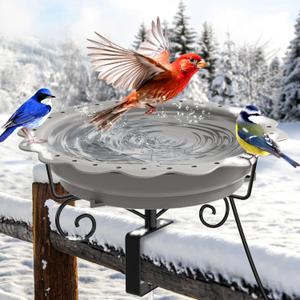 Heated Bird Bath for Deck Railing, Powerful 100W Thermostatically Controlled Heated Bird Baths for Outdoors for Winter, Heated Birdbath Water Heater for Outside Garden Yard Patio Lawn (Grey) (Gray)