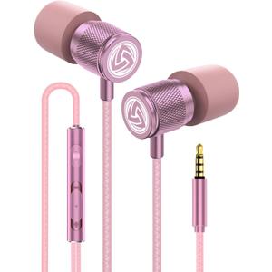 LUDOS Ultra Wired Earbuds in-Ear Headphones, Earphones with Microphone, Noise Isolating Ear Buds, Memory Foam for iPhone, Samsung, School Students, Kids, Women, Small Ears - Pink