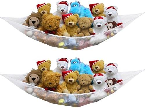 Simple Houseware 2 Pack Stuffed Animal Toy Hammock Net, Corner Wall Storage for Kids Room, White