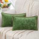 decorUhome Fall Chenille Soft Throw Pillow Covers 12x20 Set of 2, Lumbar Velvet Farmhouse Neutral Decorative Pillow Covers with Stitched Edge for Couch Sofa Bed Home Decor, Forest Elf