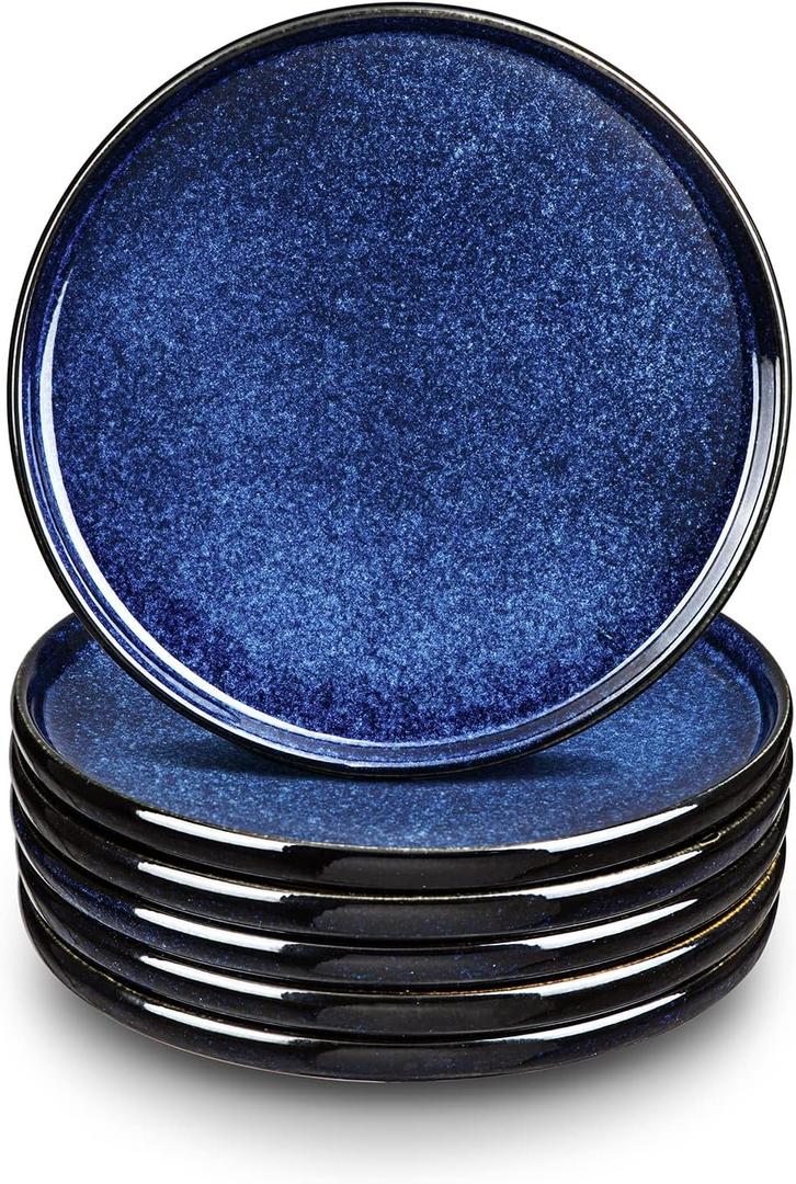 vicrays Ceramic Dinner Plates Set - Porcelain 10 Inch Flat Steak Pasta Pizza Plate Home Party Restaurant Plate Scratch Resistant Microwave Oven and Dishwasher Safe Set of 6 Blue