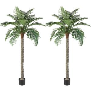Artificial Phoenix Palm Tree Outdoor Indoor Decor Large Faux Coconut Silk Palm Tree Tropical Fake Tree Large Faux Sago Palm Plant for Home Yard Outside (7 FT)