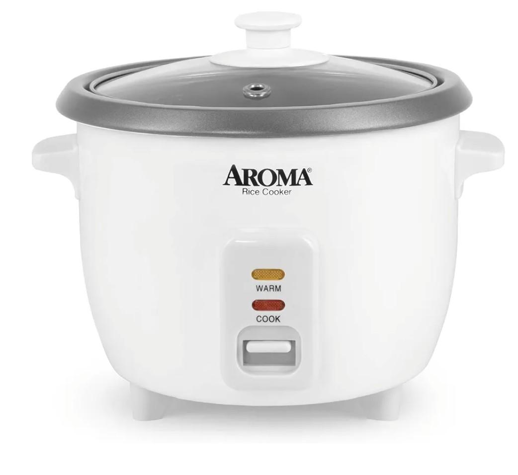 AROMA® Rice Cooker, 3-Cup (Uncooked) / 6-Cup (Cooked), Small Rice Cooker, Oatmeal Cooker, Soup Maker, Auto Keep Warm, 1.5 Qt, White, ARC-363NG