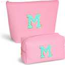 Initial Makeup Bag Set for Women, Personalized Letter Cosmetic Bags, Pink Zipper Makeup Pouch Set, Travel Toiletry Organizer, Birthday Gifts for Girls, Teens & Women 
