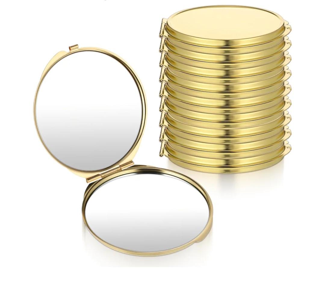 10 Pcs Compact Mirror for Purse, Metal Round Shell Travel Makeup Mirrors Portable Folding Double-Sided 1X 2X Magnification Pocket Mirror for Women