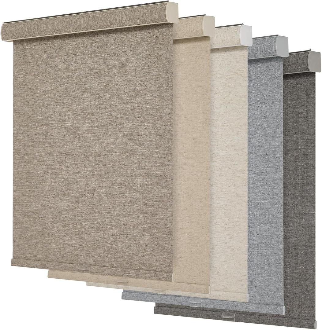 Persilux Blackout Roller Shades for Windows,Cordless,Linen Fabric,Roller Blinds,Thermal Insulated Fabric UV Protection,Window Shades for Home,Office,Bedroom,door,Blackout-light brown,Custom Now