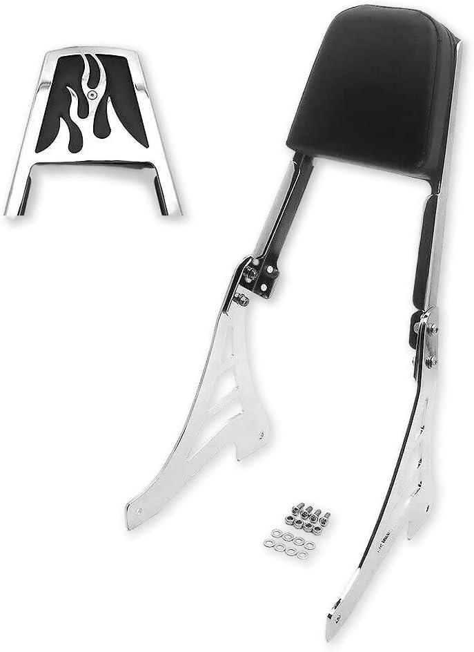 HTTMT MT146-F-CD Chrome Flame Backrest Sissy Bar With Leather Pad Compatible with 1995-2003 Harley Davidson Sportster 883 XL883 1200 XL1200