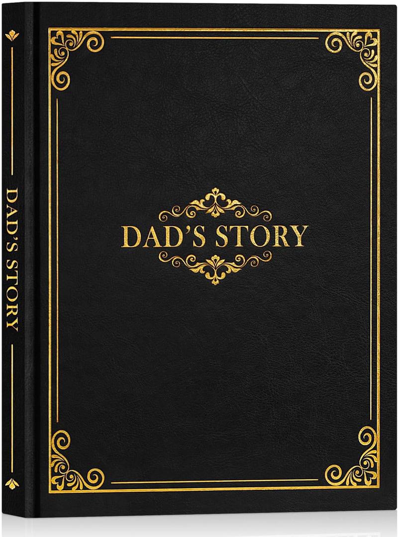 Lanpn Dad Life Story Journal with 300+ Questions, Gifts for Dad Father's Day Birthday Christmas Dads Memory Keepsake Book to Fill Out Leather Father Story Guided Journal to Share Life & Love (Black)