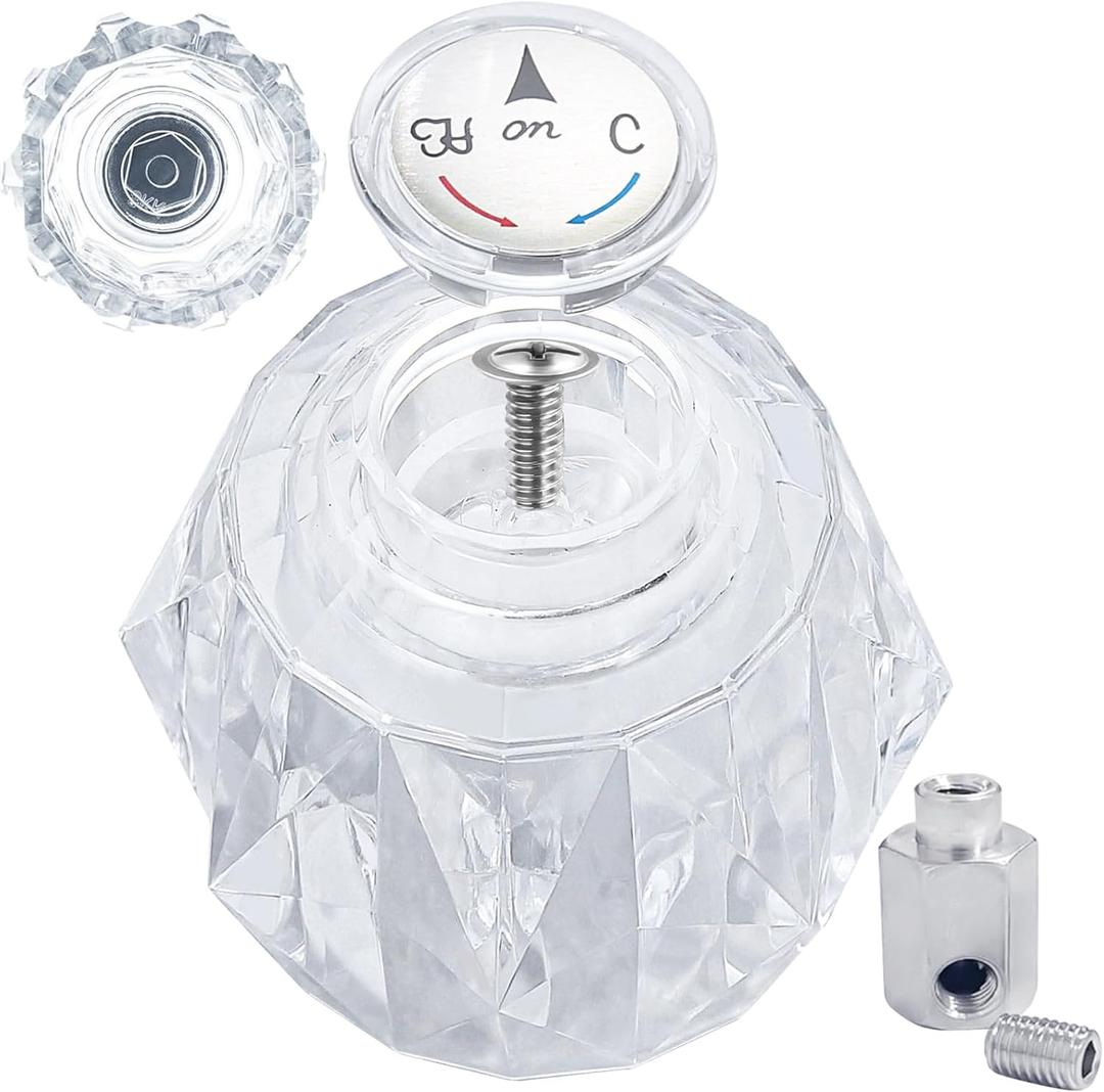 Shower Faucet Knob, Shower Handle Replacement for Delta RP41661, Compatible with Delta and Peerless Single Handle Tub Faucets, Clear Acrylic Shower Knob with Button, Screw and Connector