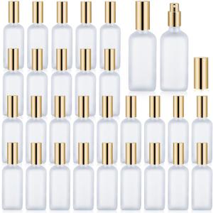 30 Pcs Glass Spray Bottle, 3.4 oz/ 100 ml Perfume Empty Bottles, Frosted Glass Spray Bottles, Refillable Clear Decorative Bottle with Gold Fine Mist Sprayer Pump for Face Body Travel