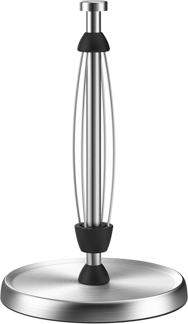 Paper Towel Holder Countertop, One-Handed Tear, Stainless Steel, Weighted Base, Silver, Paper Towel Roll Holder Stand with Ratchet Mechanism for Kitchen Bathroom Farmhouse Essentials Decor Accessories