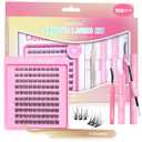Beetles Lash Clusters Kit Dramatic Fluffy Lash Extension Kit 100 Pcs CC Curl 9-16mm False Eyelash Extension Set with 2-in-1 Bond and Seal Remover Brush Tweezers Eyelash Clusters Tempt KVT082