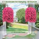 2Pcs UV Resistant Artificial Flowers for Outdoors, Realistic Faux Silk Bougainvillea Flowers, Fake Hanging Plants for Porch Patio Balcony Decoration (Rose Red)