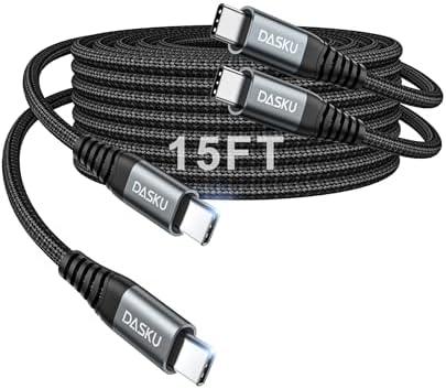 Extra Long USB C to USB C Cable 100W [15ft/1Pack] Charger Cable Fast Charging Compatible with iPhone 17/17 Pro Max, iPhone 16 Series, iPhone 15 Series, Galaxy S24/S23/S22, Car Play, MacBook, iPad