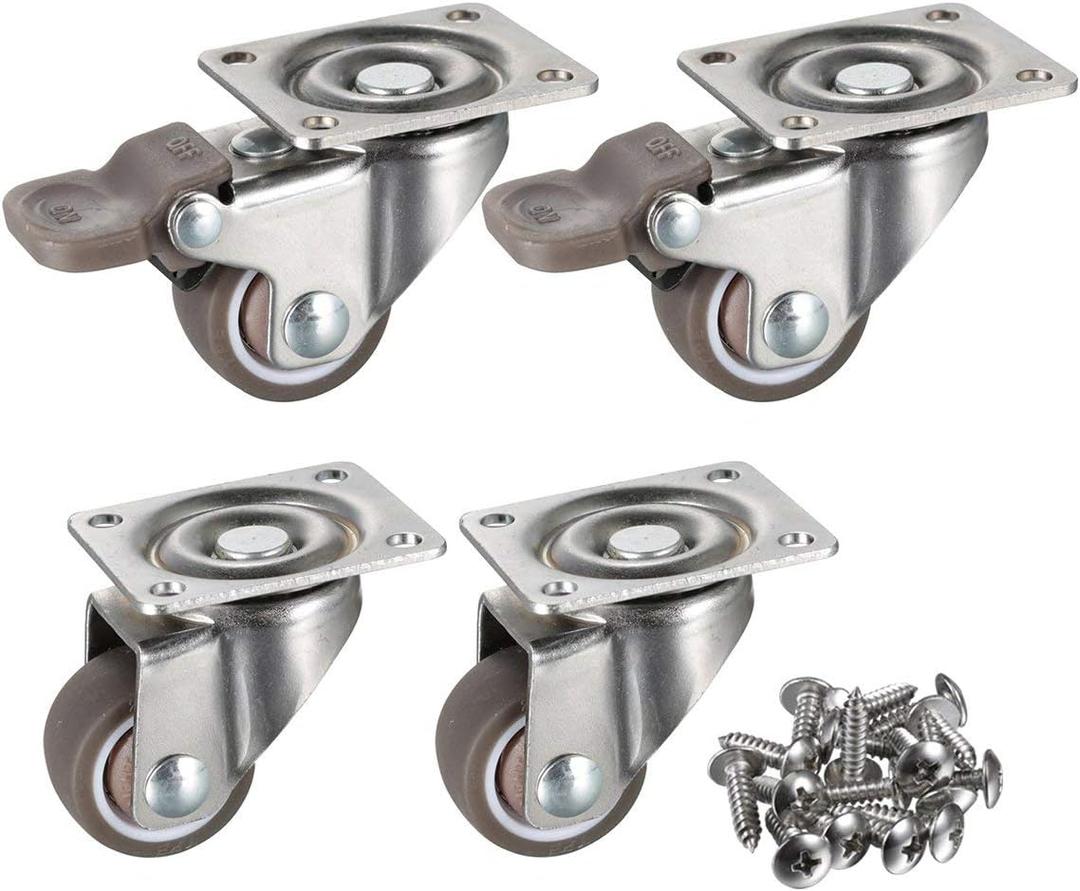 bayite 4 Pack 1" Low Profile Casters Wheels Soft Rubber Swivel Caster with 360 Degree Top Plate 100 lb Total Capacity for Set of 4 (2 with Brakes & 2 Without)