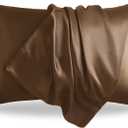 Satin Pillowcase for Hair and Skin,King Brown 20x36 Inches Set of 2，Similar to Silk,Silky Feel Satin Pillow Covers 2 Pack with Envelope Closure(20"×36", Brown)