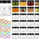 4 oz Mason Jars With Black Lid, 24 Pack Regular Mouth Canning Jars for Jam, Honey, Yogurt, Spices, Snacks, DIY Projects, Wedding Favors- Includes 30 Stickers