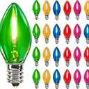 25 Pack C7 Clear Multicolor Christmas LED Light Bulbs, Vintage C7 Replacement Bulbs for Outdoor Christmas String Lights, 0.6W Night Light Bulb for Xmas Tree Patio Party, E12 Intermediate Base, Glass