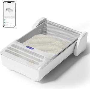 Open-Top Self Cleaning Cat Litter Box, 2025 Upgraded Extra Large Automatic Cat Litter Box for Multiple Cats, Weight Sensors Safety Protection/App Control/Odor Control/Easy Clean (White)