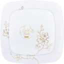 PLASTICPRO Square 32 Piece Combo Plates Set includes 16 x 7'' inch Salad Plates & 16 x 10'' inch Dinner Plates White Plastic Gold Buds Design Party Plates, Premium Elegant, Tableware,
