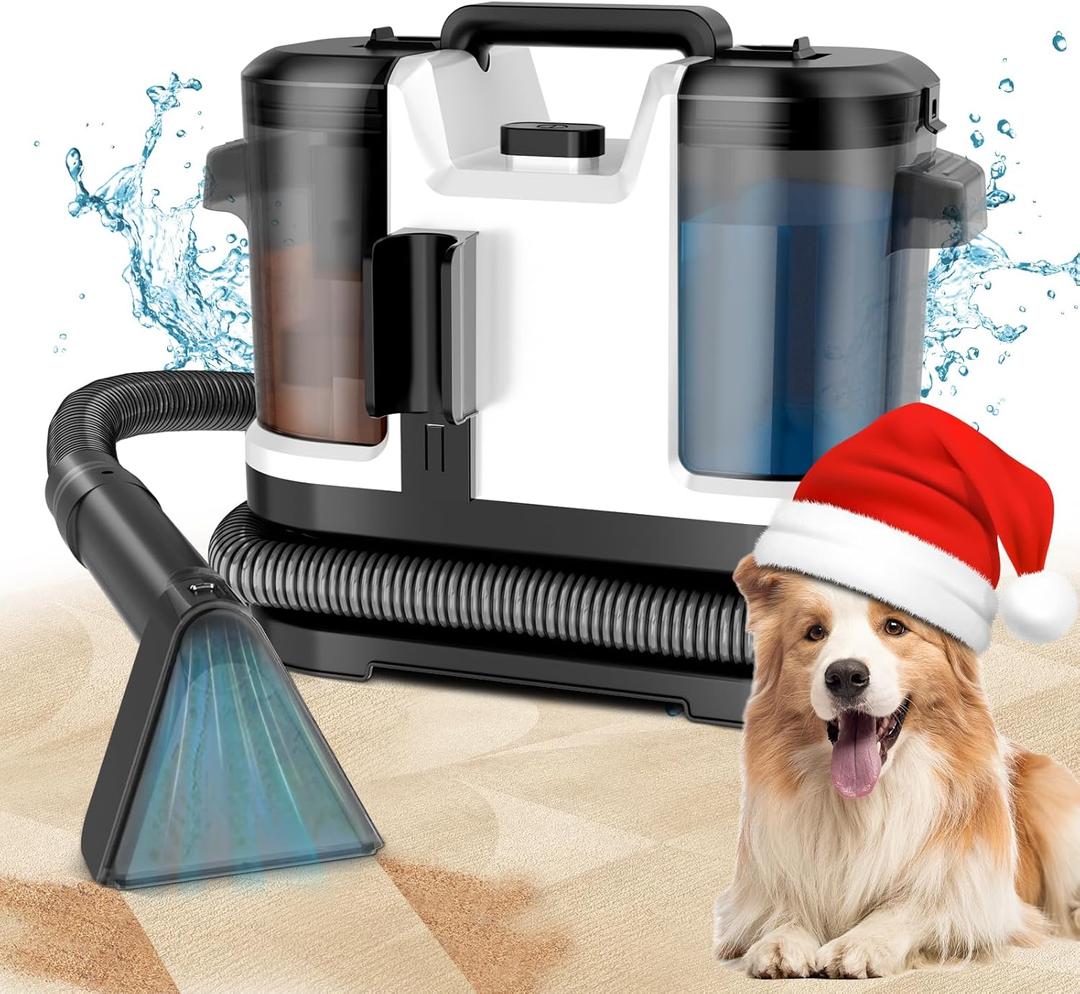 Portable Spot Cleaner Machine for Carpet and Upholstery - 18Kpa Carpet Cleaner with Dual BrushHeads, Easy Move, Cleaning Machine for Furniture, Couch, Stairs, Car and Pet Stain, White