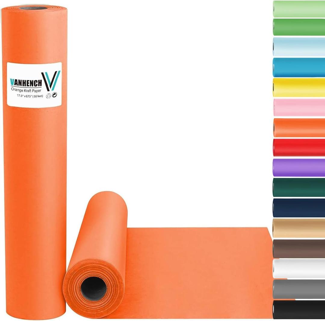 Vanhench Orange Wrapping Paper Roll 17.5"963" (80/1/4FT), Orange Kraft Paper RollSolid Color Art Kraft Craft Paper Roll for Gift Wrapping, Birthday, Bouquet Flower Poster Bulletin Board Paper
