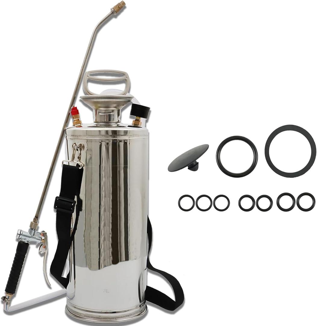 2 Gallon Stainless Steel Sprayer Hand Pump Sprayer with Pressure Gauge Safety Valve Adjustable Nozzle for Gardening Lawn and Cleaning