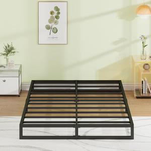 EMODA 7 Inch Queen Bed Frame No Box Spring Needed Heavy Duty Metal Platform BedFrame Queen Size with Steel Slats, Easy Assembly, Black