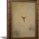 Vintage Gold Framed Hummingbird Wall Art, Antique Flying Bird Oil Painting Canvas Print, Rural Nature Cottagecore Wall Decor, Rustic Farmhouse Picture Poster Artwork for Living Room Bedroom Bathroom, 24"L x 16"W