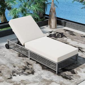 5-Position Adjustable Rattan Chaise Lounge Chair with Cushion & Wheels for Outdoor Poolside, Backyard, Garden Patio Furniture – Oversized Wicker Patio Sofa Lounger (1, Grey) 5-Position Adjustable Rattan Chaise Lounge Chair with Cushion & Wheels for Outdoor Poolside, Backyard, Garden Patio Furniture – Oversized Wicker Patio Sofa Lounger (1, Grey)