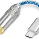 XMSJSIY USB Type C to 4.4mm Balanced DAC Audio Adapter USB C Male to 4.4mm Female HiFi Headphone Jack Amp PCM 32bit/384kHz with 5N Single Crystal Silver Aux Cable for Phone Latop and Type C Devices
