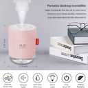 Portable Mini Cool Mist Humidifier, 500ml USB Personal Desktop Humidifier for Baby Bedroom, Travel, Office, Home - Auto Shut-Off, 2 Mist Modes, Super Quiet (Pink)