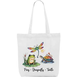 Sarcastic Humor Dragonfly Turtle Frog Funny Gifts for Women Canvas Tote Bag Grocery Bags for Shopping Birthday