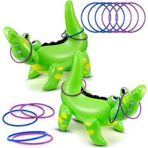 Civaner Alligator Inflatable Ring Toss Crocodile Game, Each Include 22" Inflatable Alligator Blow up Crocodile and 8 Rings, Alligators Party Decorations for Carnival Activities Safari