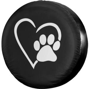 Dog Pet Paws Love Heart Spare Tire Cover Dust-Proof Wheel Tire Cover Fit Trailer, RV, SUV and Many Vehicle 15 Inch