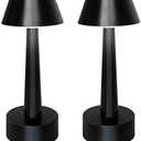 UMEXUS 2 Pack Rechargeable Small Cordless Table Lamp, LED Battery Operated Touch 3 Color Dimming Bedside Nightstand Desk Lamps Metal Portable Night Lights for Bedroom Bar Restaurant Outdoor Black